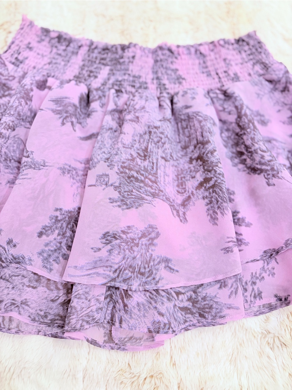 💜 Urban Outfitters Ciara Lilac Toile Ruffle Mini Skirt Y2K Fairycore Coquette - Picture 10 of 10